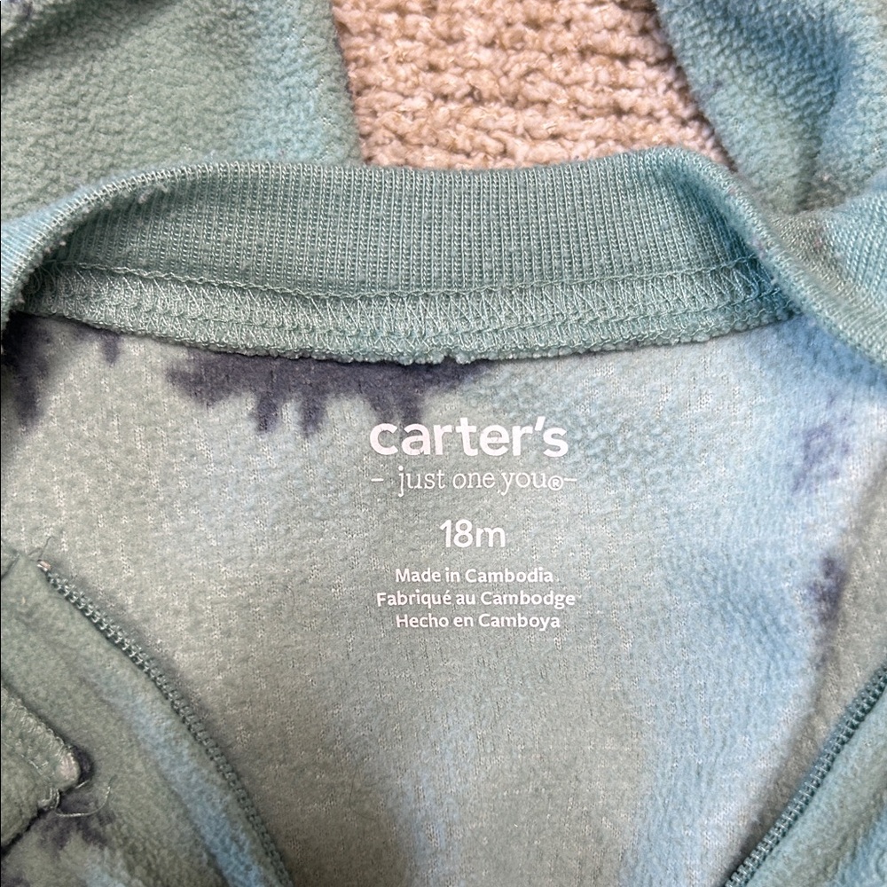 Carter's Green and White Sports & Dinosaur Zip-up Pajamas Size 18M - Picture 4 of 5